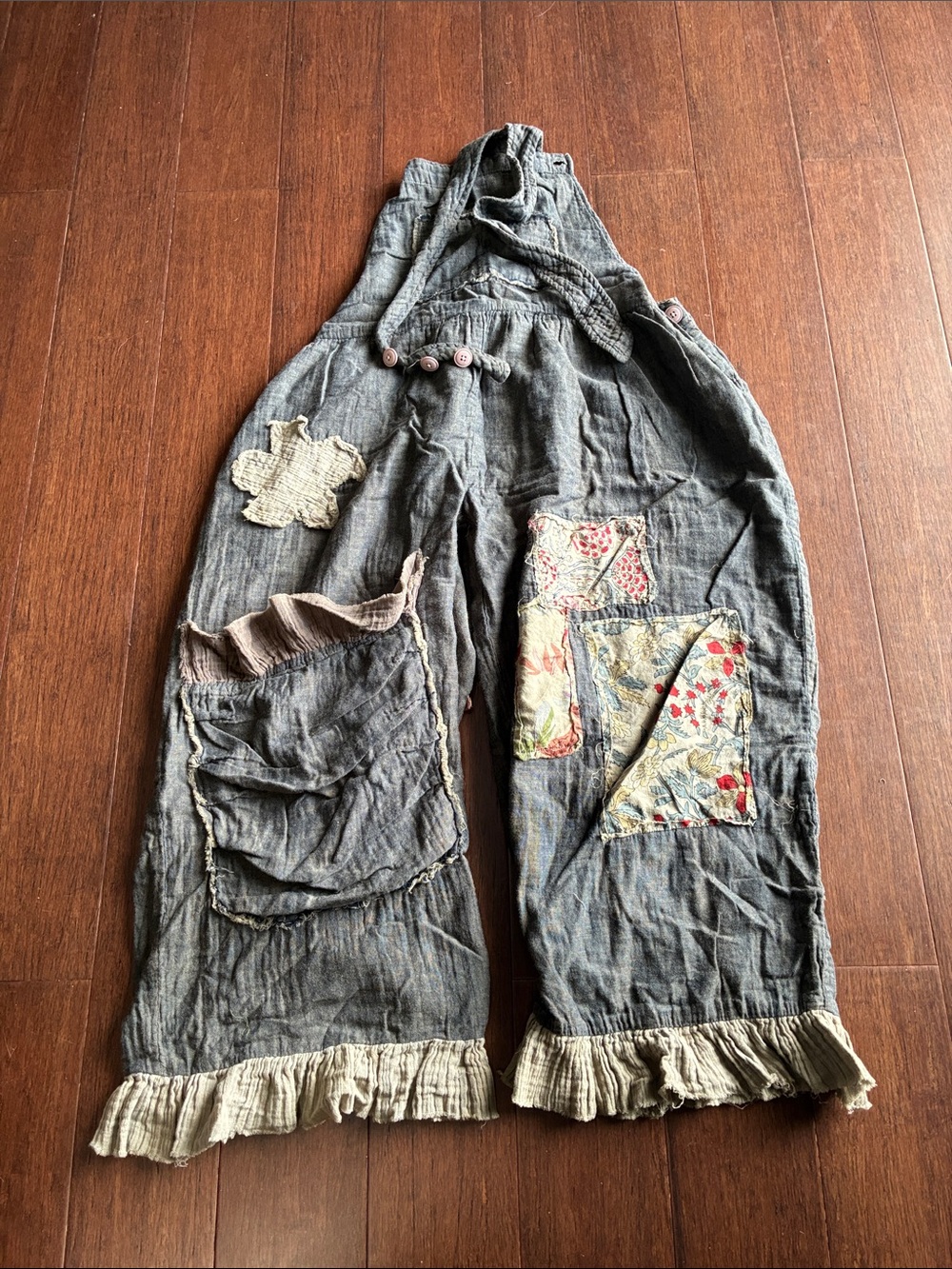 Jaded Gypsy Patchwork Wide-Leg Pants in Denim Blue S/M